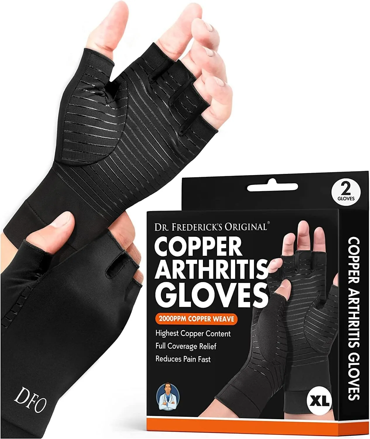 Dr. Frederick's Original Copper Arthritis Glove - 2 Gloves - Perfect Computer Typing Gloves - Fit Guaranteed