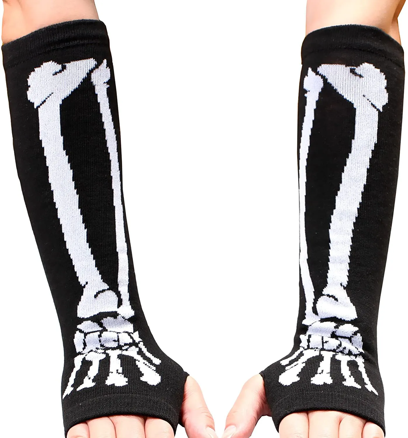 EDENKISS Punk Gothic White Skeleton Halloween Long Arm Warmer Weave Fingerless Dress Gloves