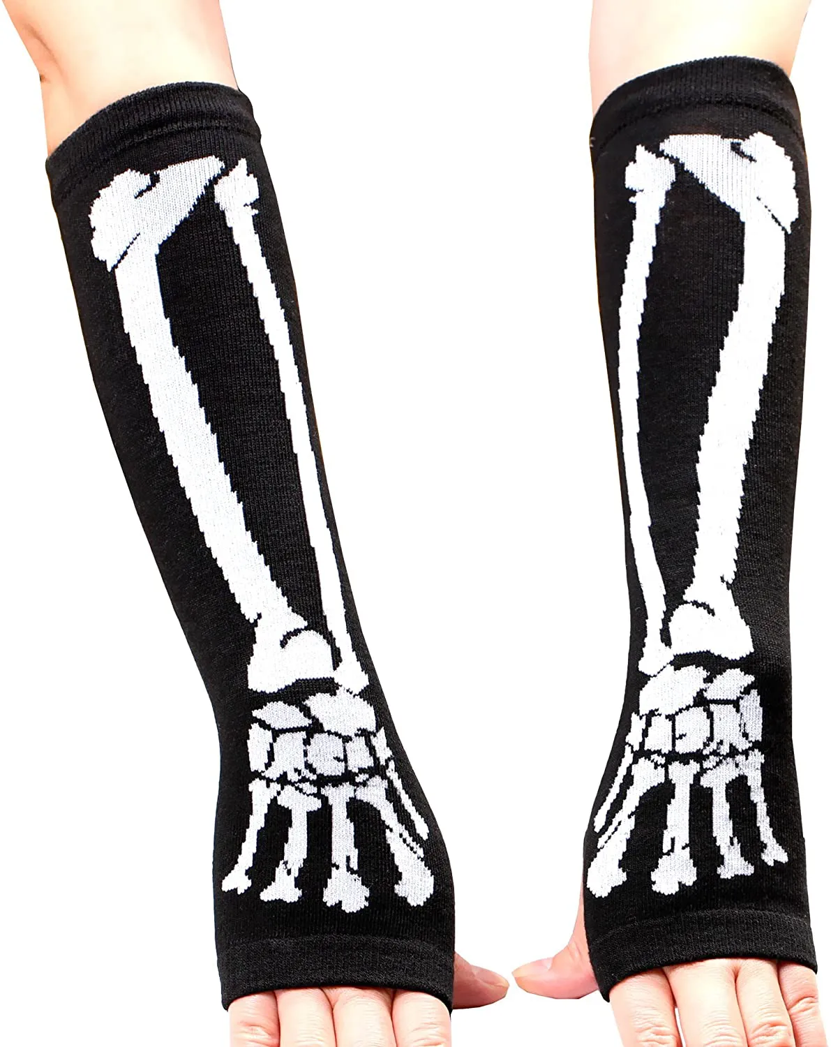 EDENKISS Punk Gothic White Skeleton Halloween Long Arm Warmer Weave Fingerless Dress Gloves