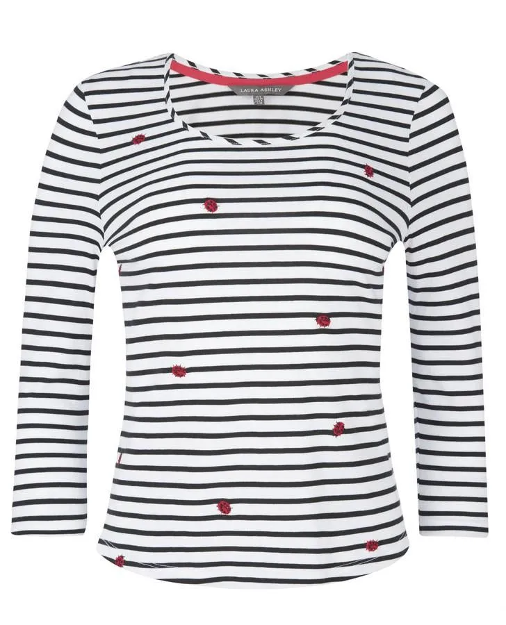 Embroidered Striped Lady Bird Tee Shirt