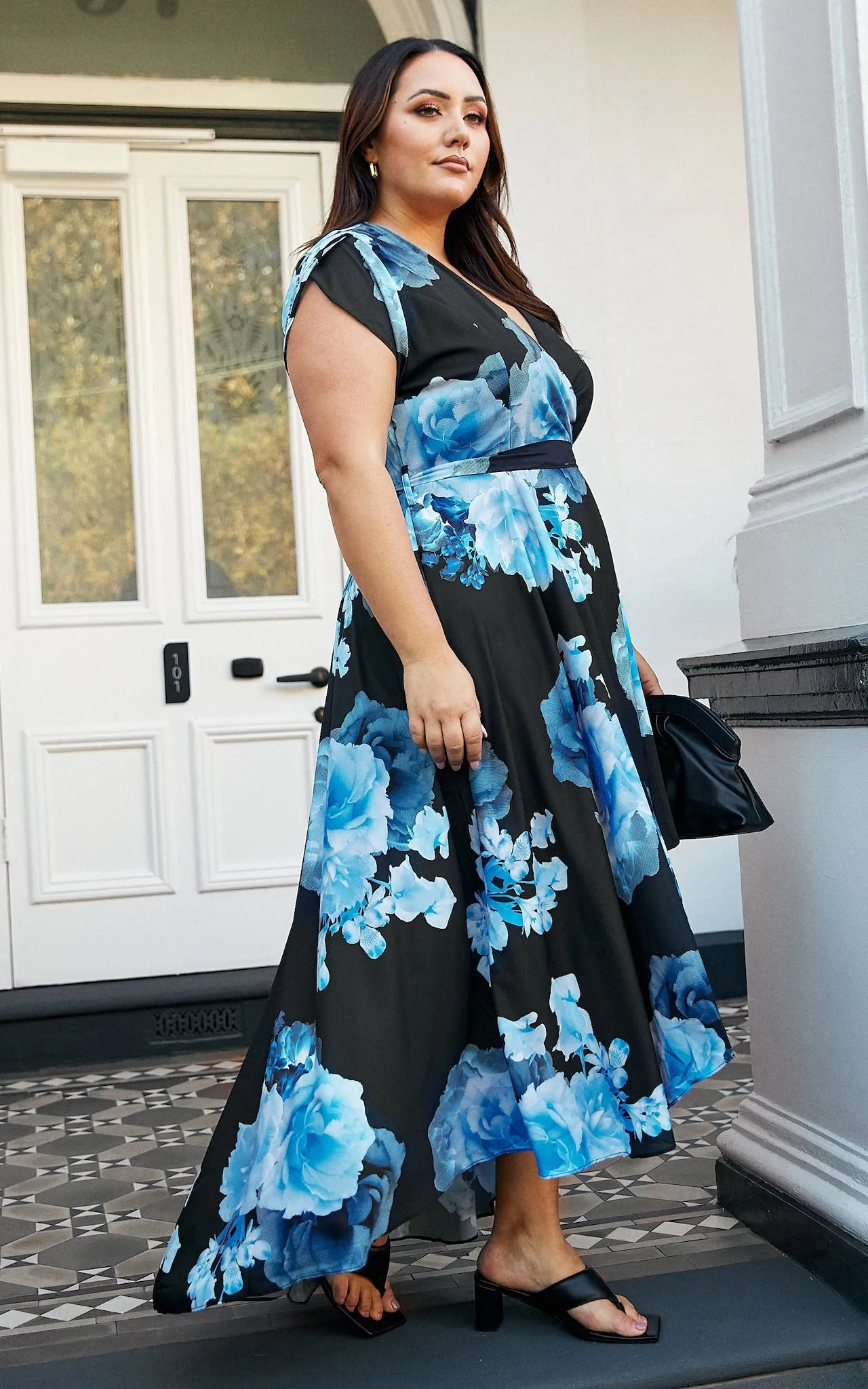 Erin Maxi Dress - Blue Black Floral