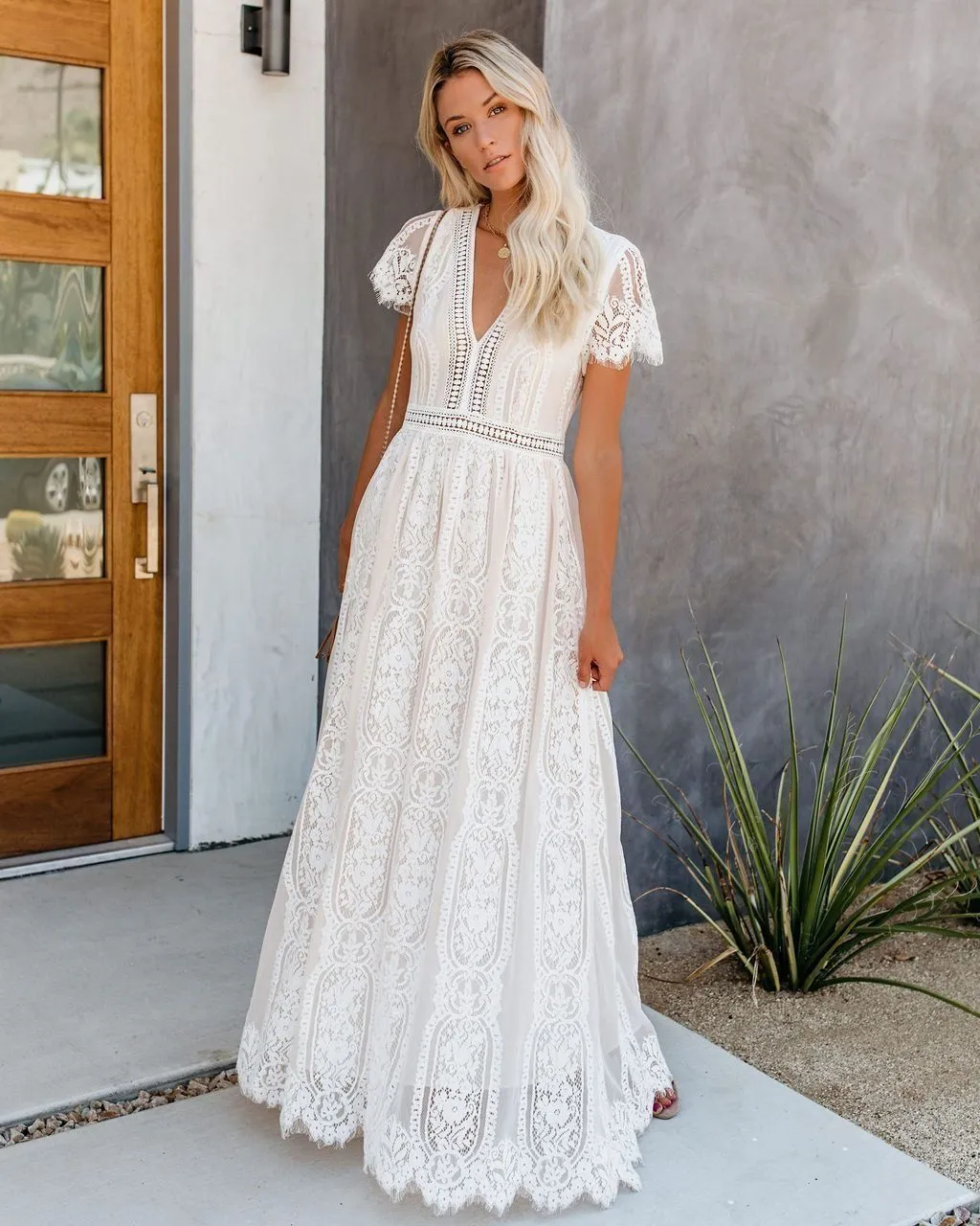 Fill Your Heart Lace Maxi Dress - Cream