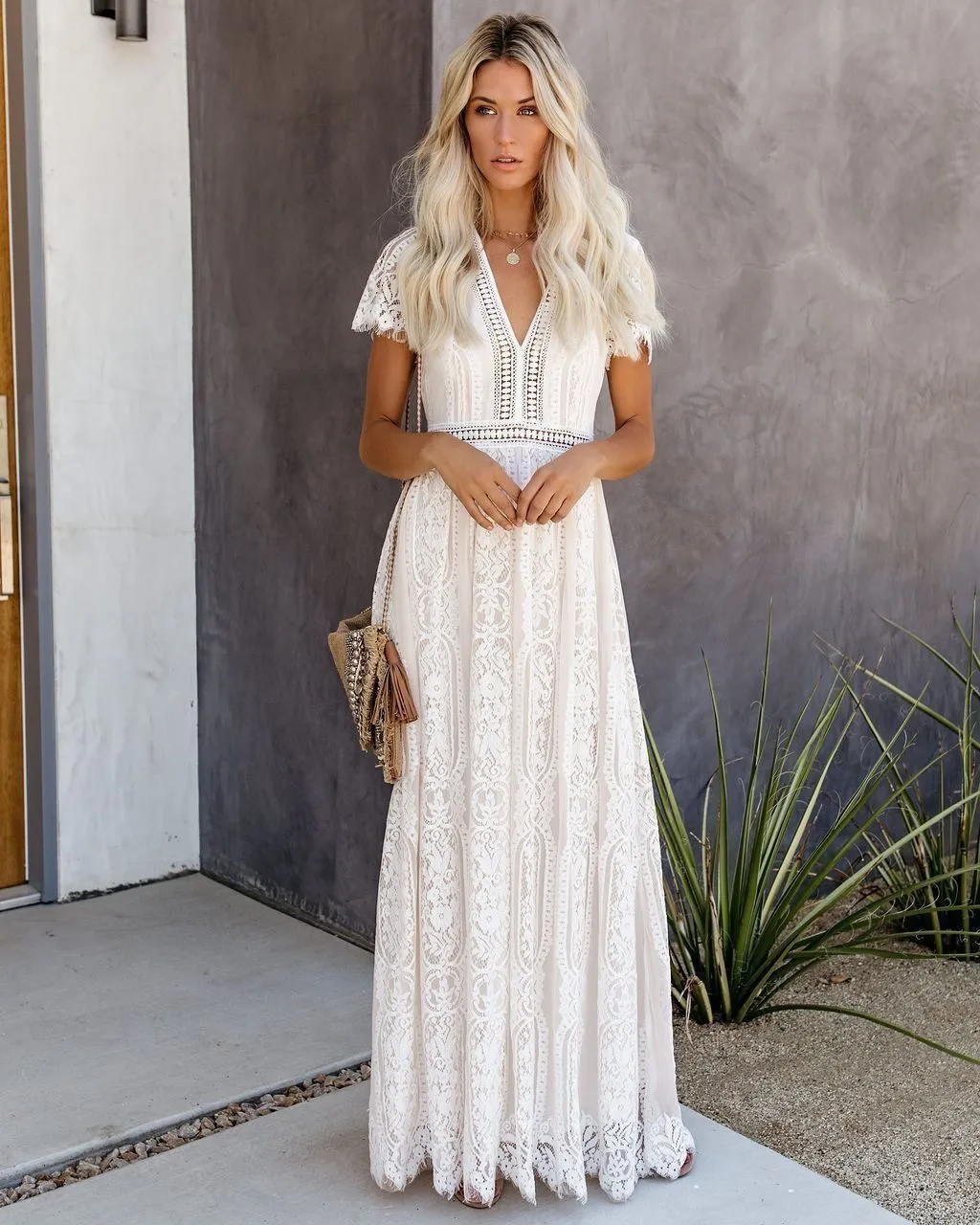 Fill Your Heart Lace Maxi Dress - Cream