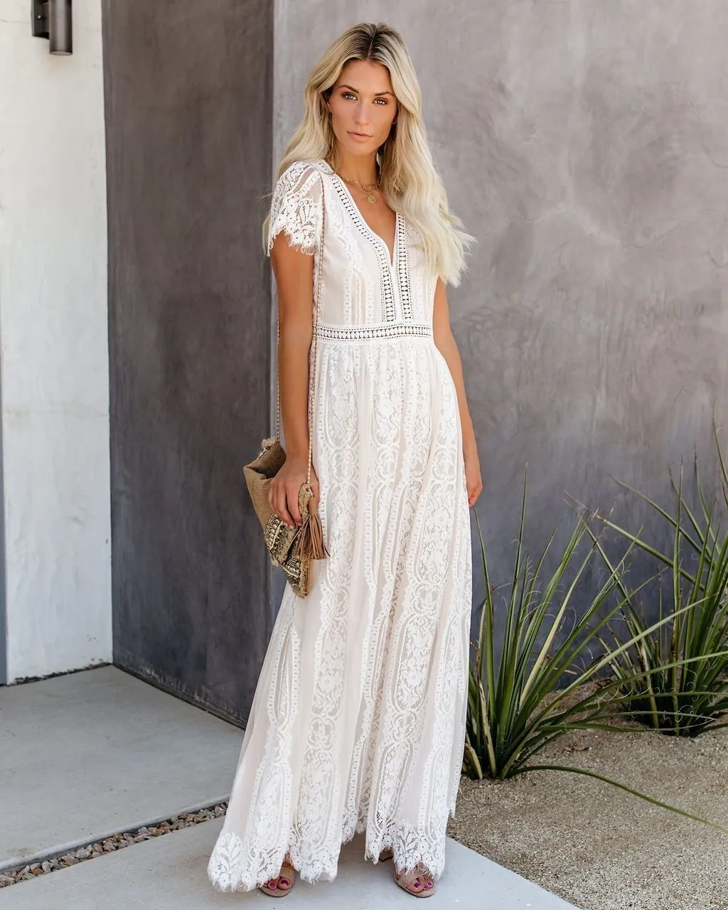 Fill Your Heart Lace Maxi Dress - Cream