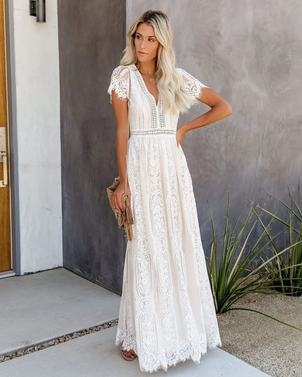 Fill Your Heart Lace Maxi Dress - Cream