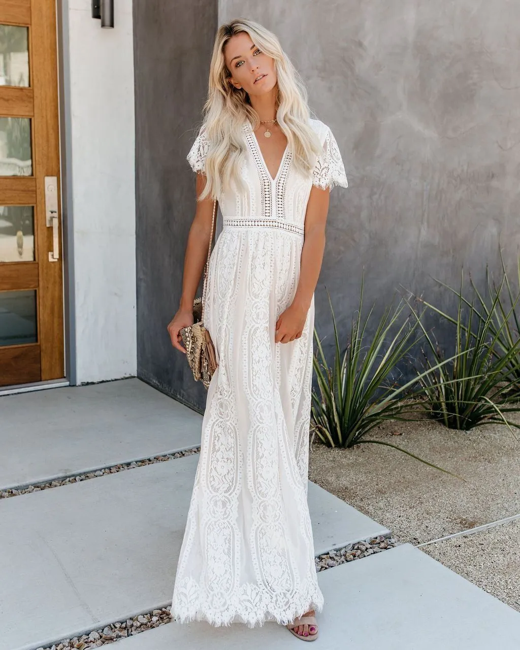 Fill Your Heart Lace Maxi Dress - Cream