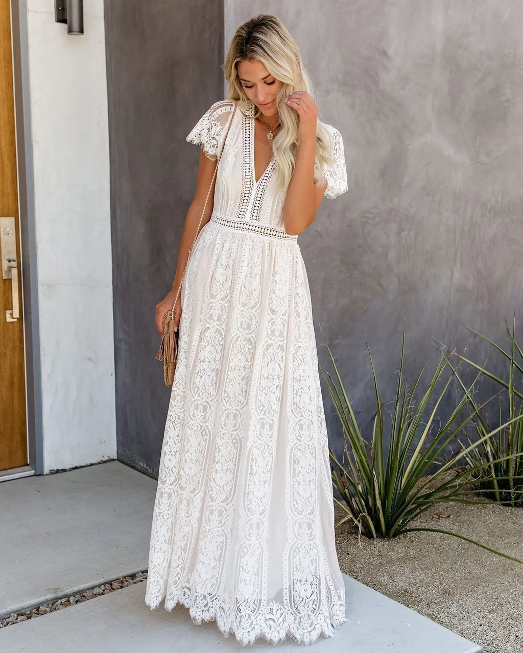 Fill Your Heart Lace Maxi Dress - Cream