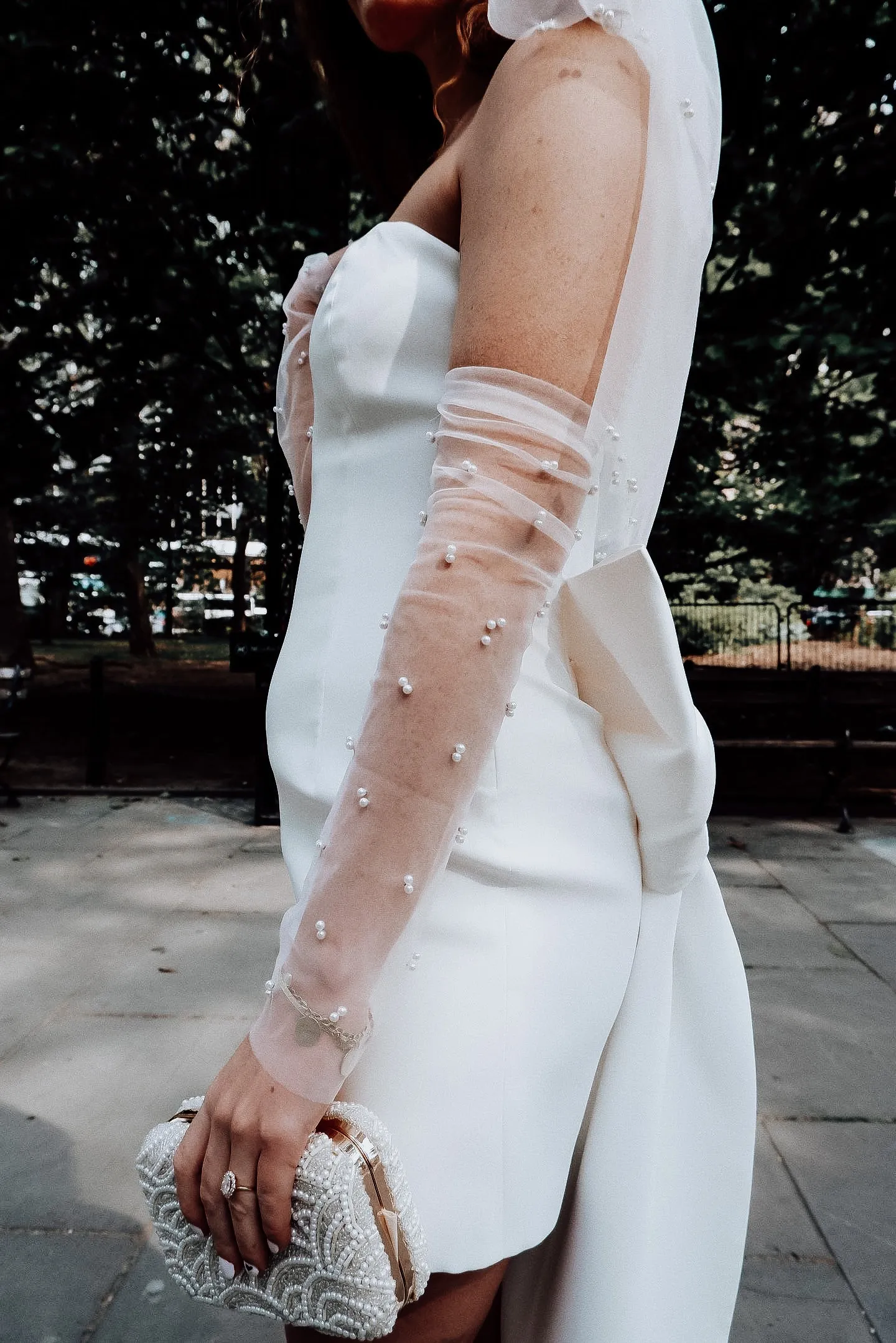 Fingerless Pearl Bridal Gloves