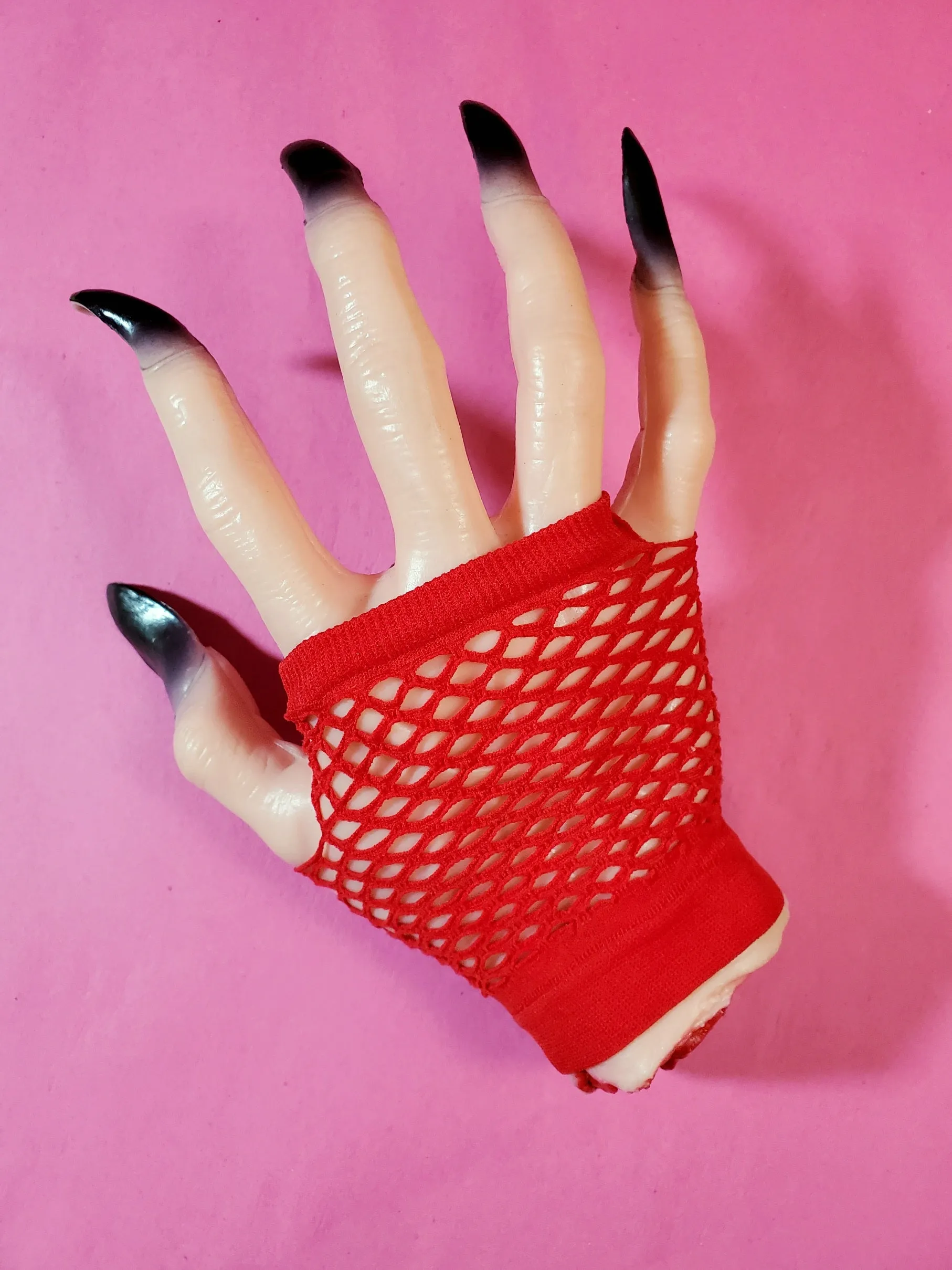 Fishnet Fingerless Gloves - Red