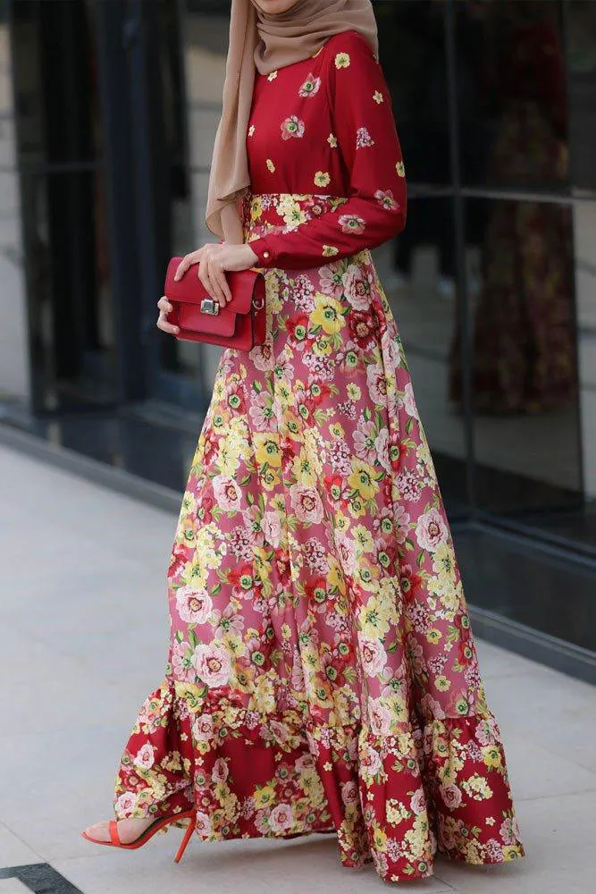 Floral Harmony Sari-Inspired Maxi Dress