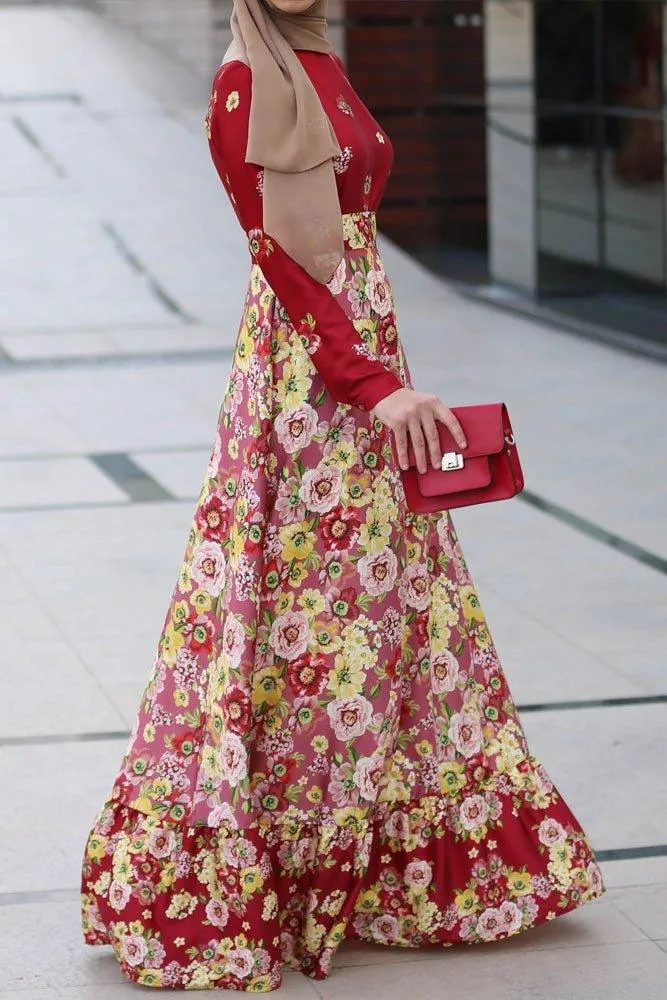 Floral Harmony Sari-Inspired Maxi Dress