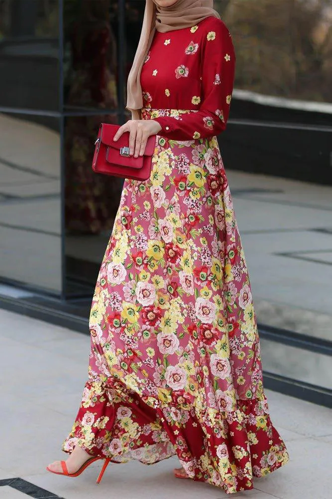 Floral Harmony Sari-Inspired Maxi Dress