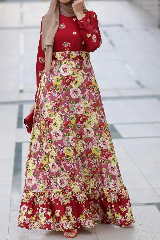 Floral Harmony Sari-Inspired Maxi Dress