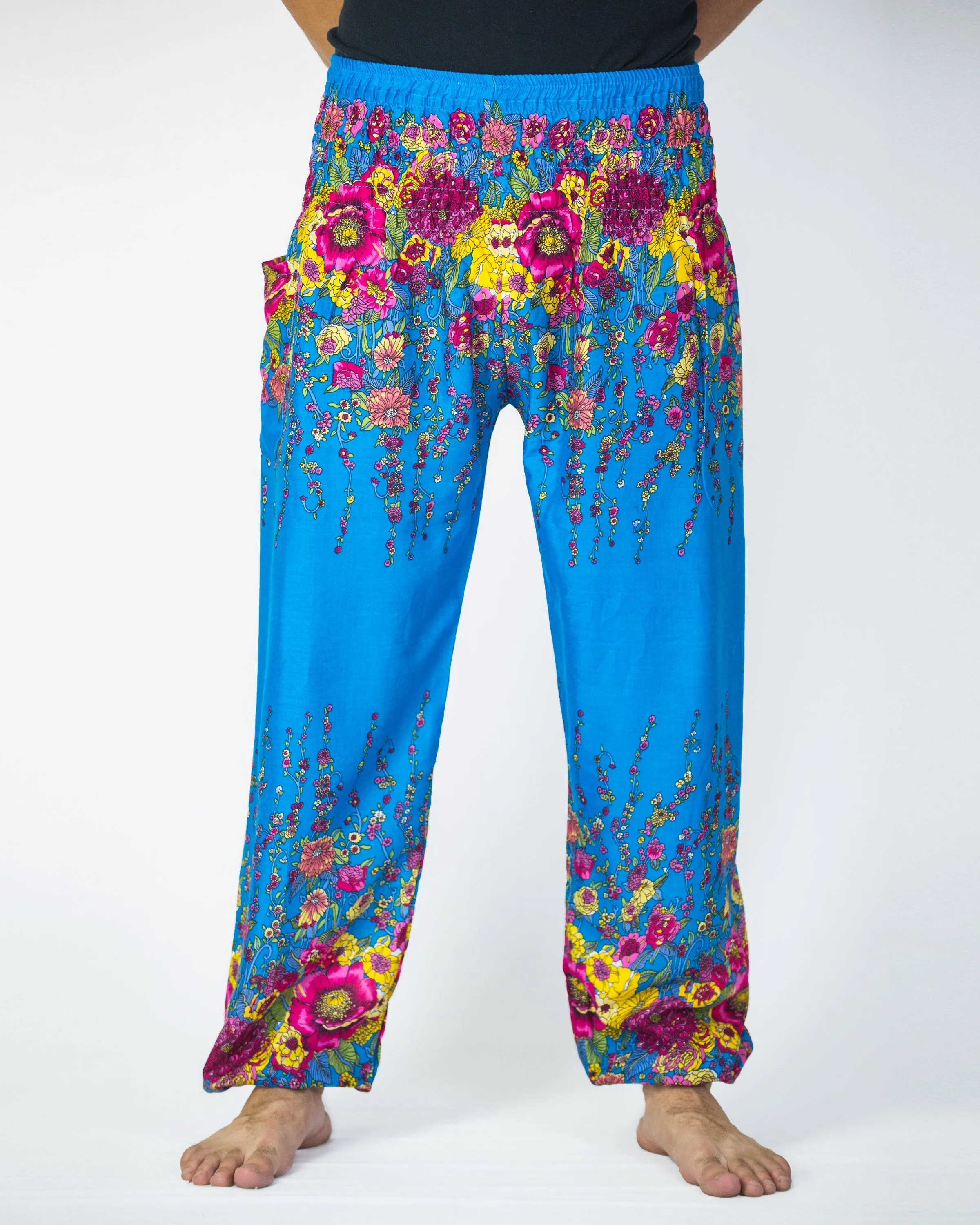 Floral Men's Harem Pants in Ocean Blue