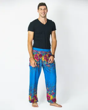 Floral Men's Harem Pants in Ocean Blue