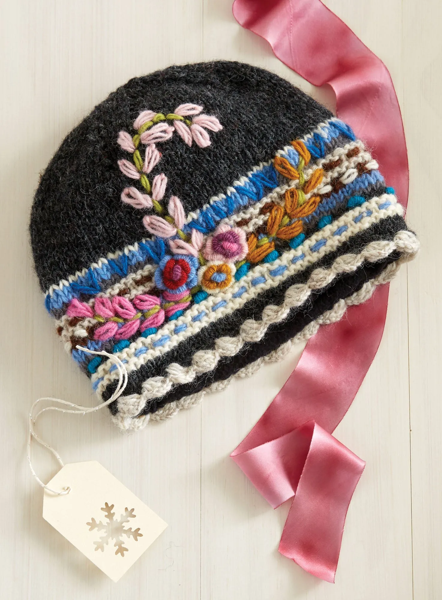 Floral Wool Hand-Knit Hat