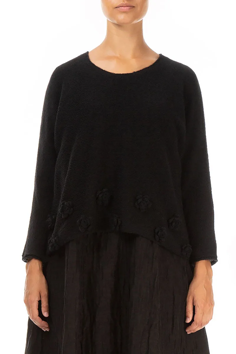 Flowers Black Wool Sweater