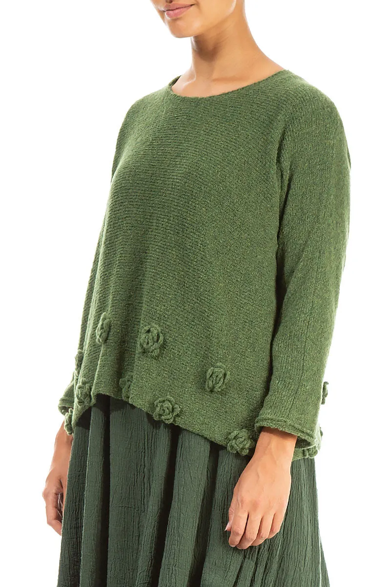 Flowers Dark Sage Wool Sweater