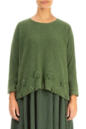 Flowers Dark Sage Wool Sweater