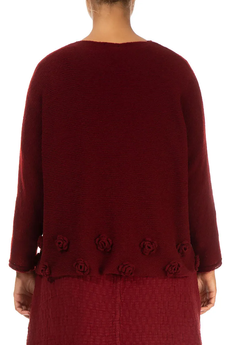 Flowers Maroon Wool Sweater