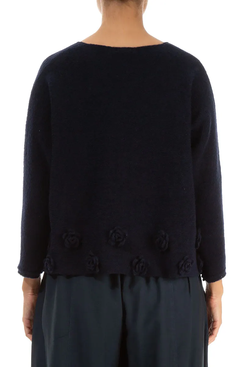 Flowers Midnight Blue Wool Sweater