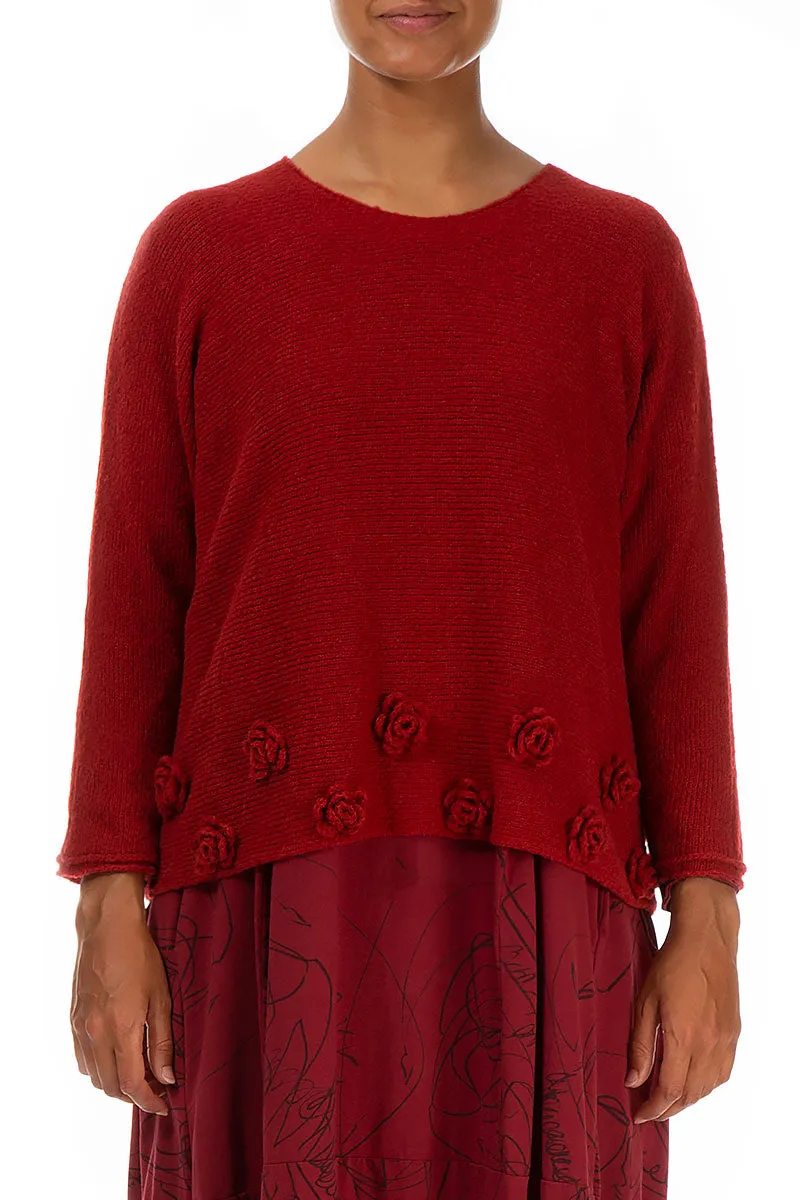 Flowers Red Wool Sweater