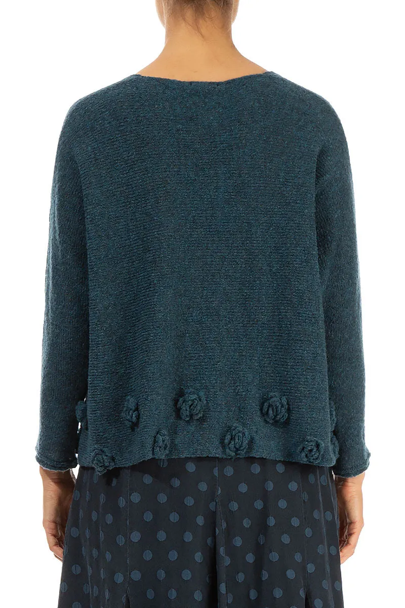 Flowers Teal Wool Sweater