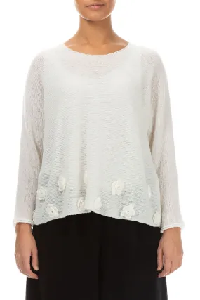 Flowers White Wool Sweater