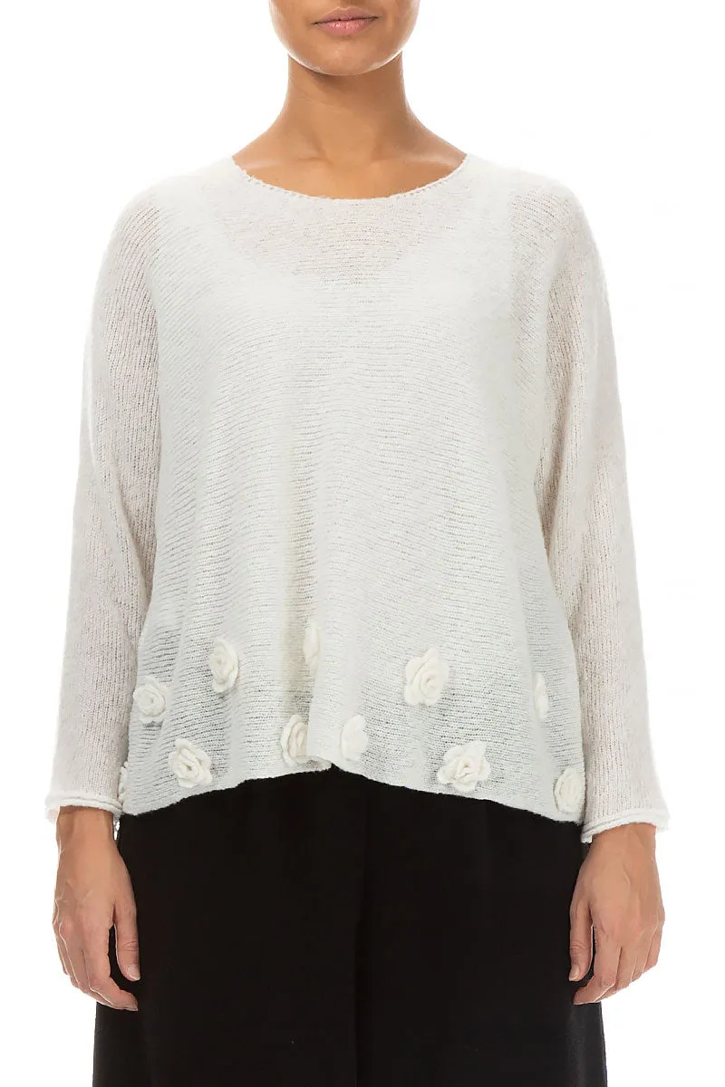 Flowers White Wool Sweater