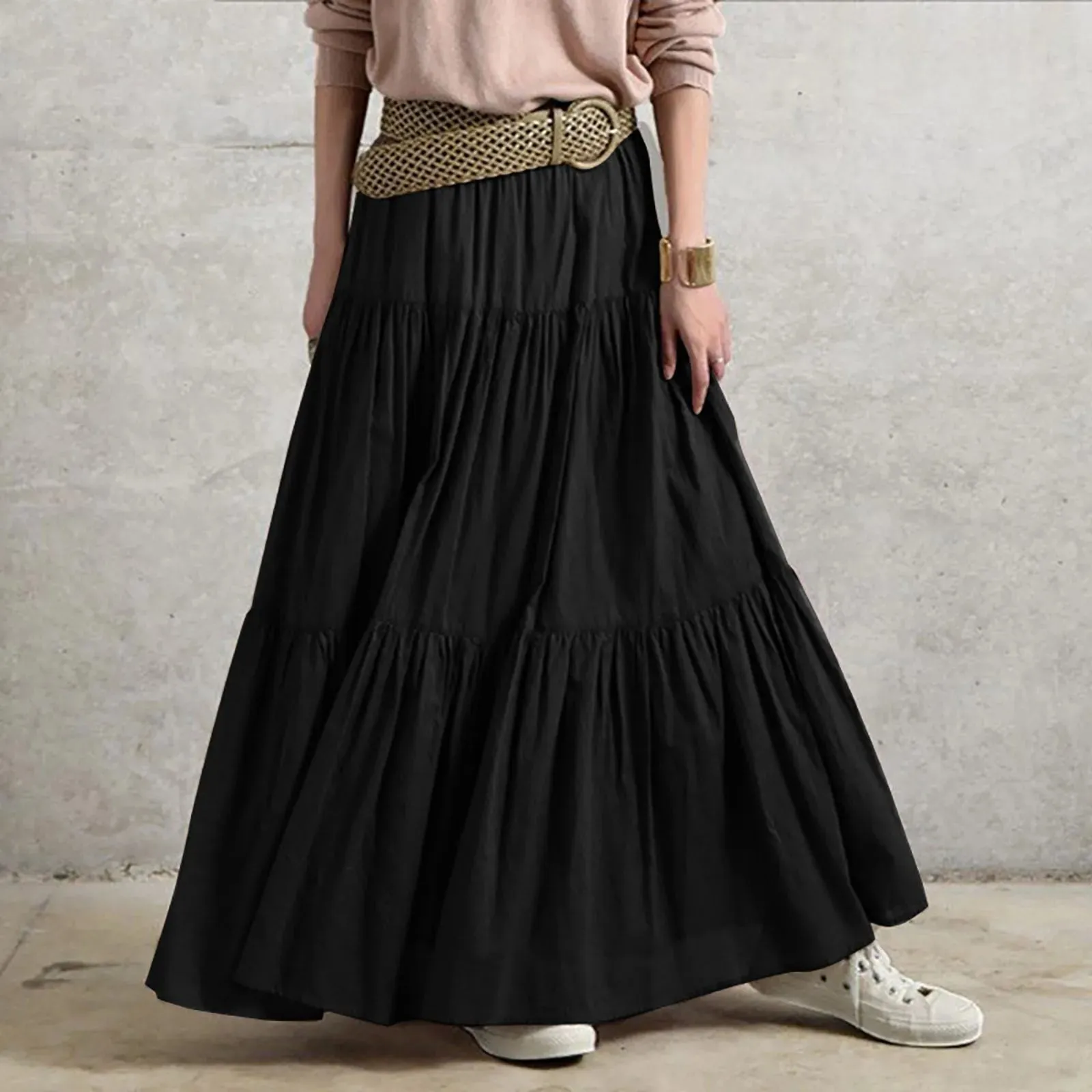 Flowy Boho Skirt Elegant A-line Loose Vintage Maxi Holiday Beach Seaside Retro Skirt