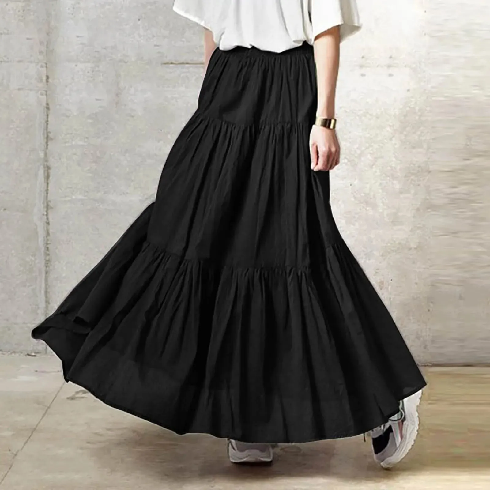 Flowy Boho Skirt Elegant A-line Loose Vintage Maxi Holiday Beach Seaside Retro Skirt