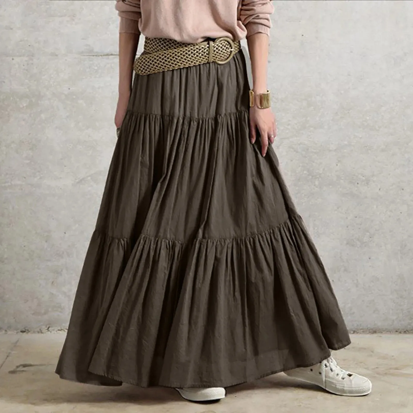 Flowy Boho Skirt Elegant A-line Loose Vintage Maxi Holiday Beach Seaside Retro Skirt