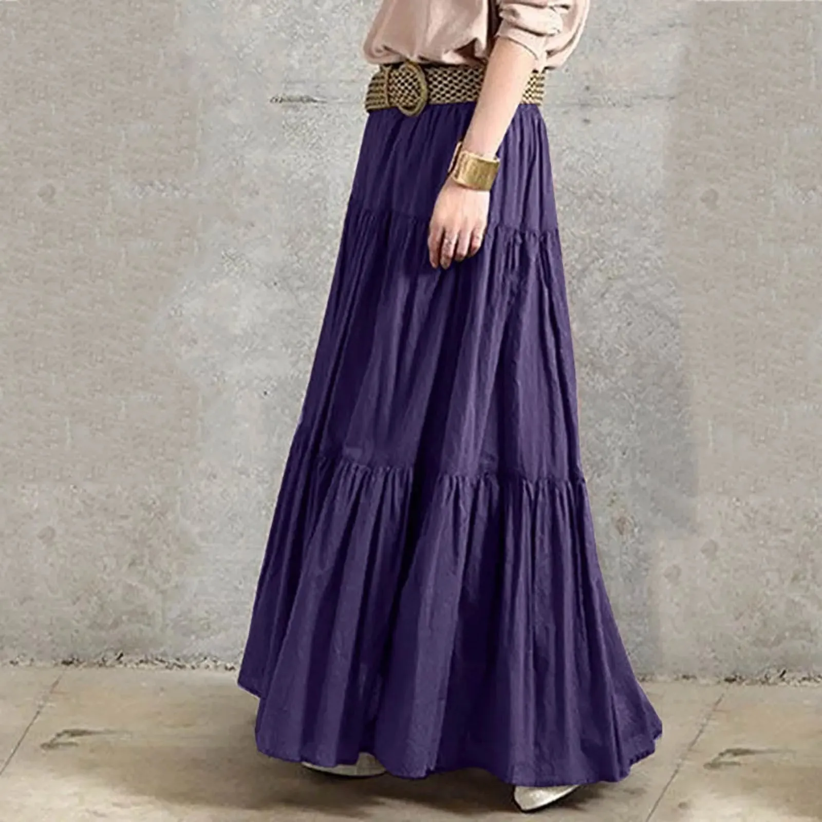 Flowy Boho Skirt Elegant A-line Loose Vintage Maxi Holiday Beach Seaside Retro Skirt