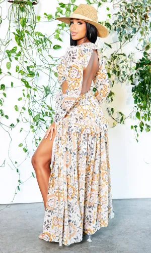 Flowy Printed Twist Front Cutout Back Dress Final Sale