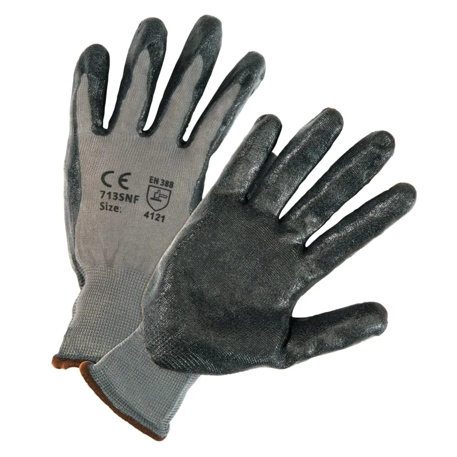 FOAM NITRILE PALM COATEDNYLON GLOVE-PosiGrip® Foam Nitrile Palm-Coated Polyester Gloves, Gray Shell