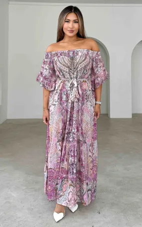 Gamela Gem Embellished Maxi Dress - Pink Multi Print