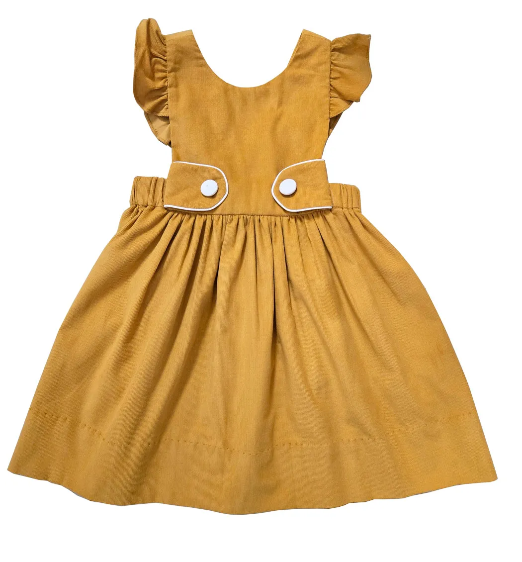 Girl's Mustard Corduroy Jumper with White Buttons