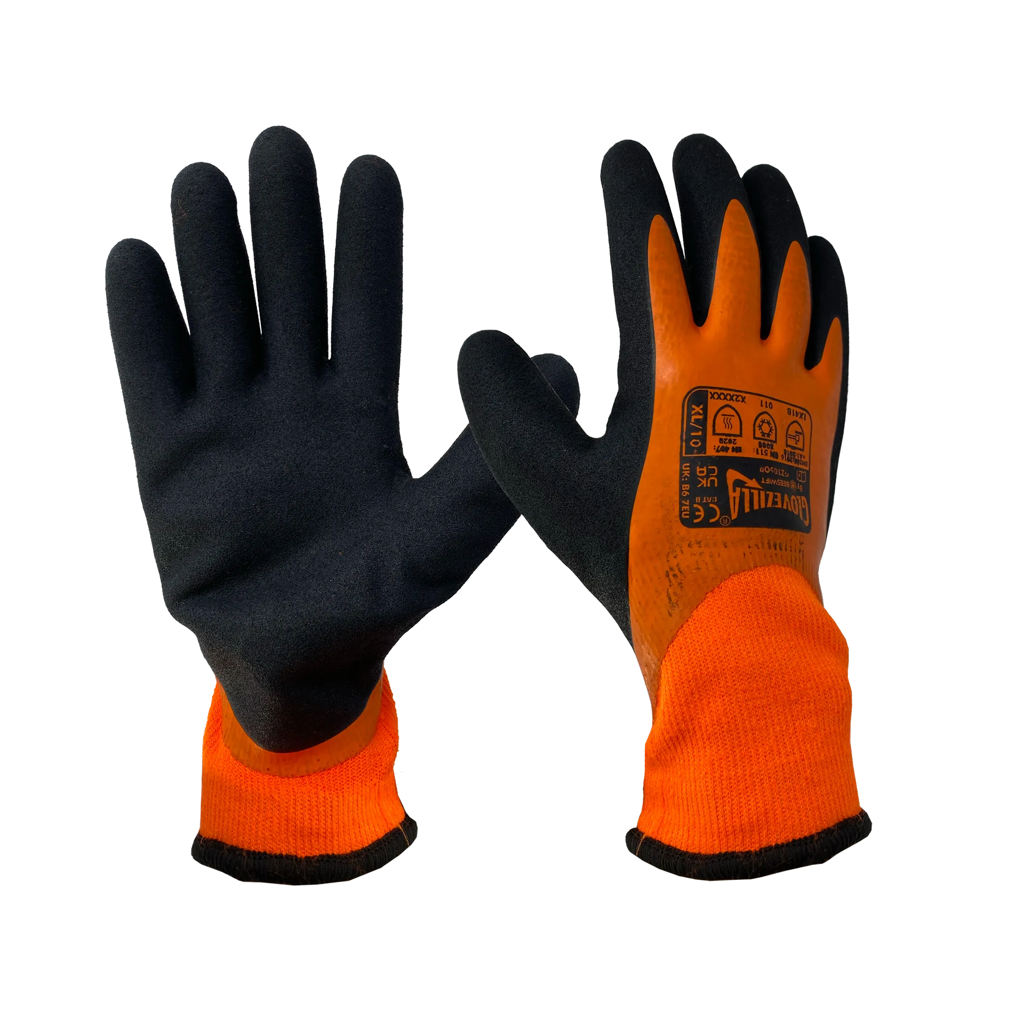 Glovezilla Large Latex Thermal Orange Gloves - Pack Of 10