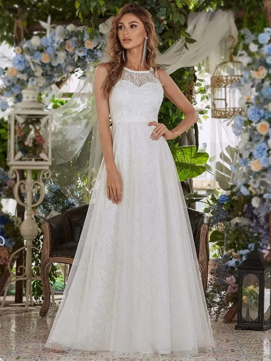 Gorgeous Round Neck A-Line Lace & Tulle Wedding Dresses