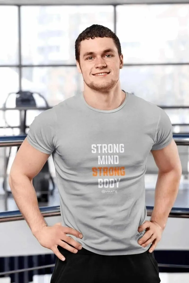 Graphic T shirt Mens Slogan 'Strong Mind Strong Body'