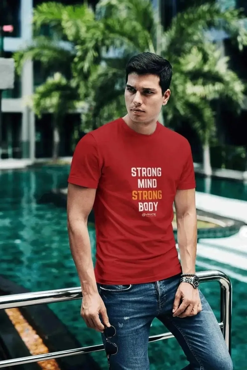 Graphic T shirt Mens Slogan 'Strong Mind Strong Body'