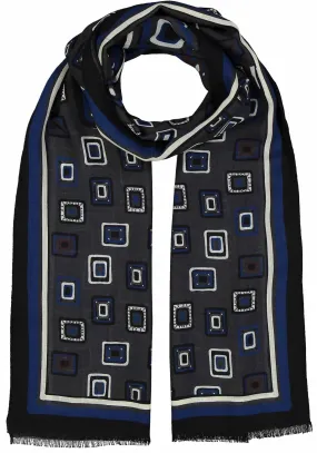 Grey geometrical design printed wool scarf