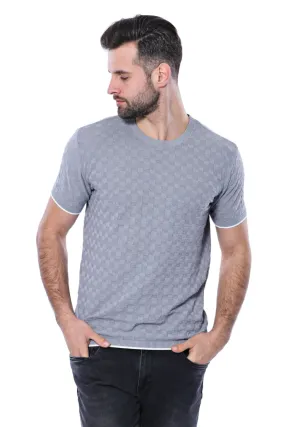 Grey Patterned Tricot Knitted T-Shirt - Wessi