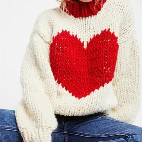 'Heart to Heart' Chunky Knit Cream Jumper