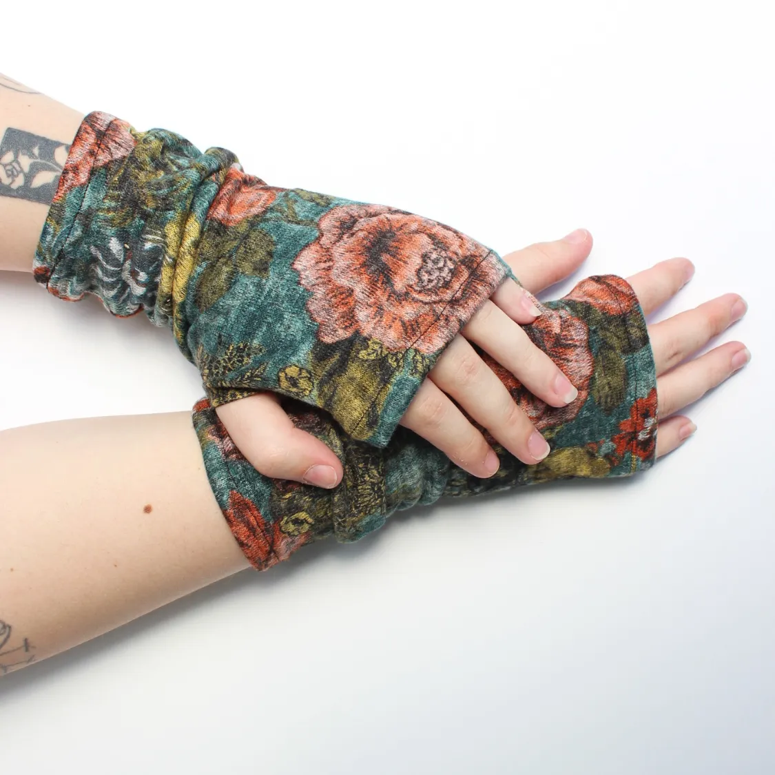 Heather Printed Jersey Fingerless Gloves