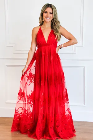 Here Comes the Bride Maxi Dress: Red