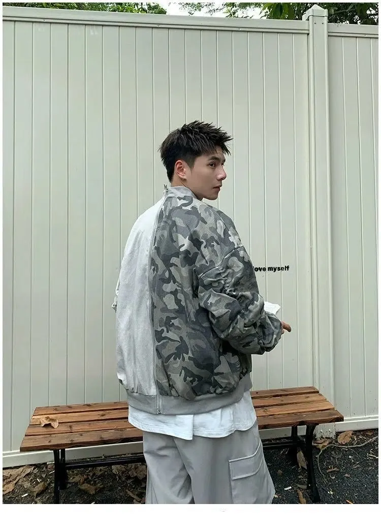 Holo Asymmetric Leopard Print Bomber Jacket