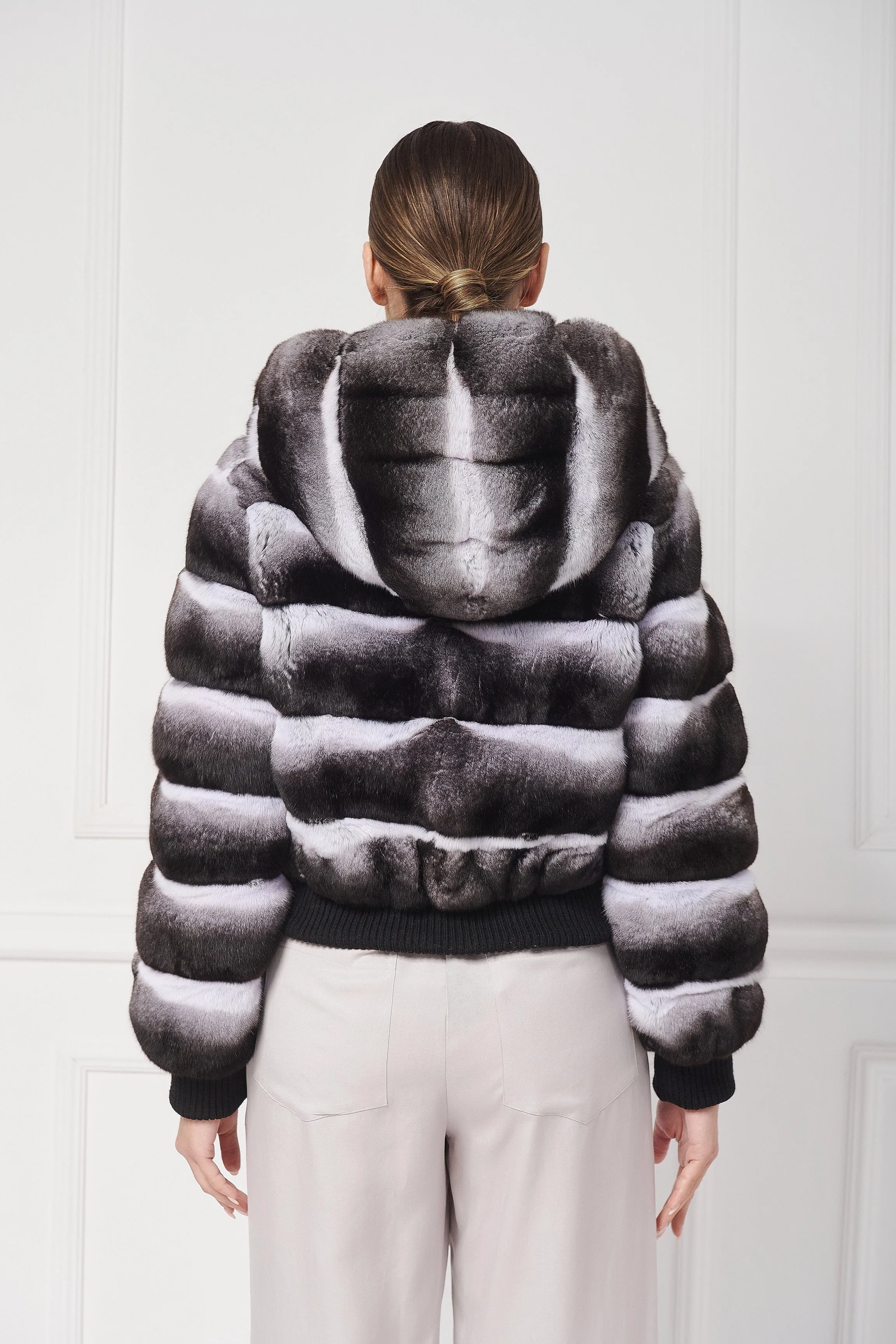 Hooded Chinchilla Fur Bomber Jacket