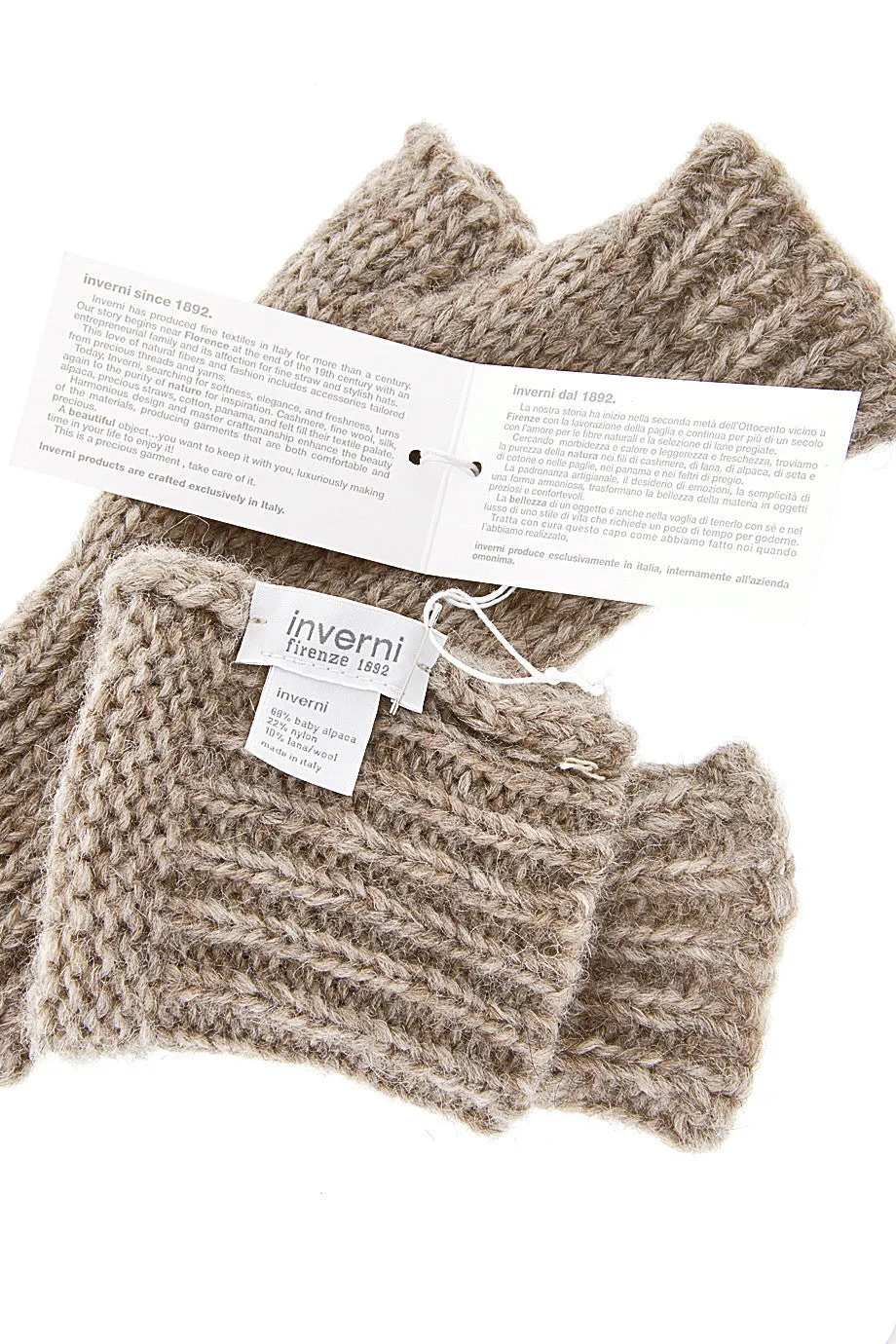 INVERNI ALPINE Baby Alpaca Beige Fingerless Wool Women Gloves