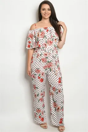 Ivory Floral Cold Shoulder Plus Size Jumpsuit